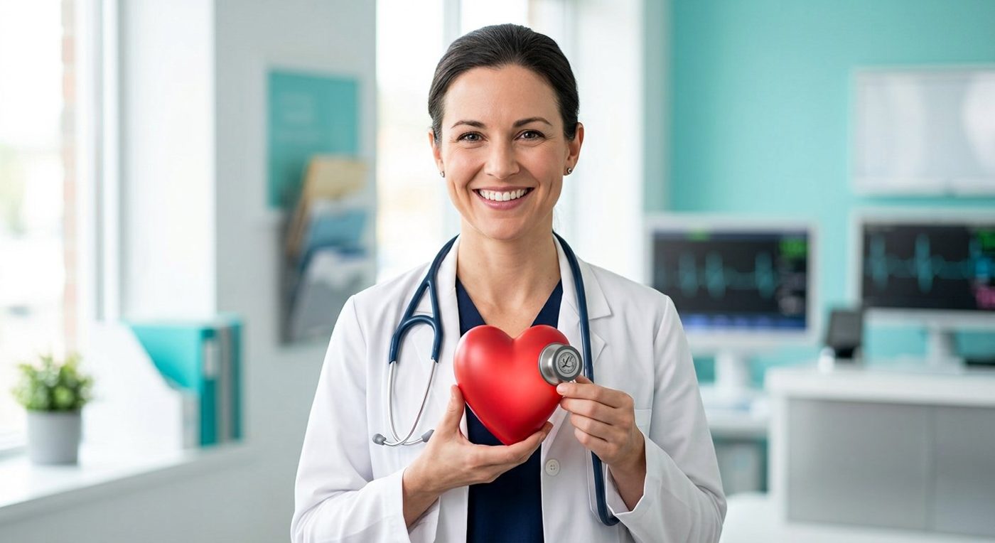 A doctor holding a heart model