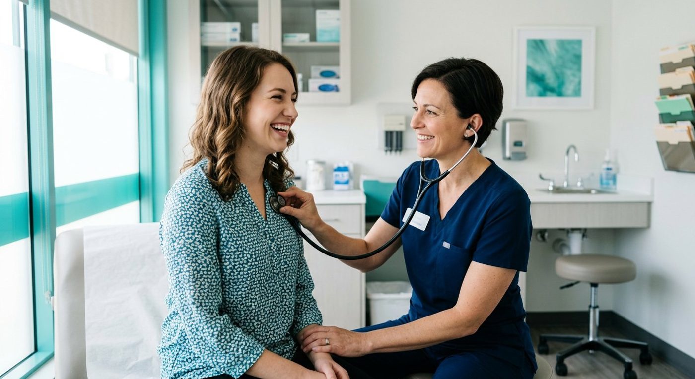 A friendly doctor reviewing health records with a patient
