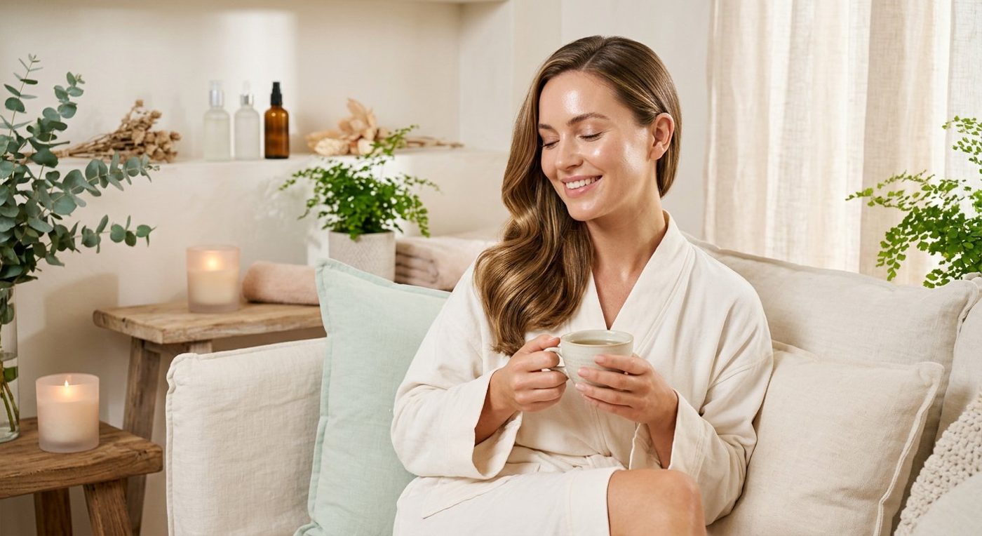 A woman with glowing skin and healthy hair